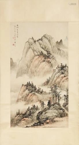 Chinese Landscape Painting by Huang Junbi黄君璧 山水立轴