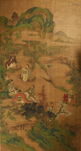 Chinese Painting of Scholars Attributed to Wen文征明款 绢本竹...