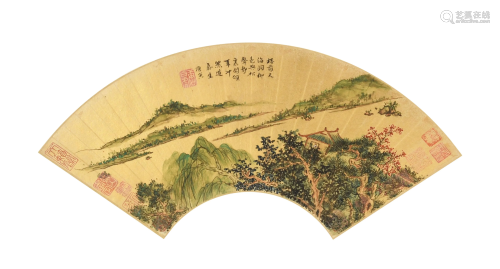 Chinese Landscape Fan Painting Attributed to Tang Yin唐寅款 ...