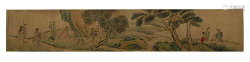 Chinese Handscroll Painting by Chen Qingtuan陈清远 出游图手卷