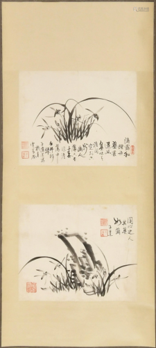 Two Chinese Ink Paintings of Orchids by Zida子达 水墨兰花两张
