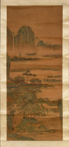 Chinese Landscape Painting on Silk Attributed to Qiu仇英款 绢...