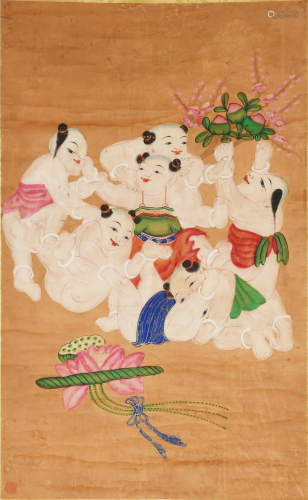 Chinese Painting of a Group of People婴戏图立轴