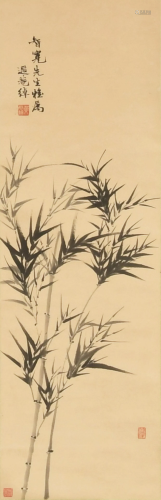 Chinese Ink Painting of Bamboo by Ye Gongcuo叶恭绰 墨竹立轴