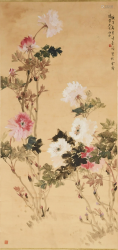 Chinese Painting of Peonies by Zhang Shuqi张书圻 牡丹立轴