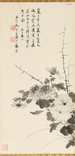Chinese Ink Painting of Chrysanthemums by Ma Shouhua马寿华 水...