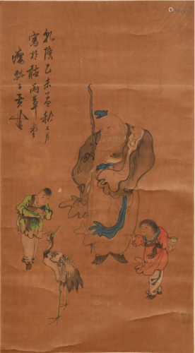 Chinese Painting of Shou Attributed to Huang Sheng黄慎款 绢本...