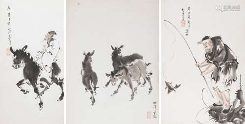 Lot: 3 Malereien von Du Baiyang (1917–2000)