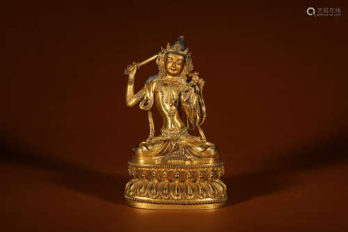 明 铜鎏金文殊菩萨座像