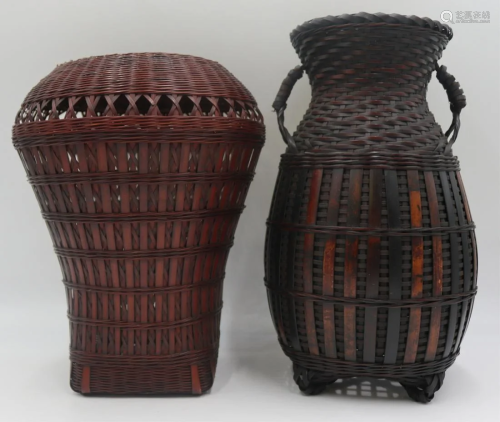 (2) Japanese Woven Baskets, One Signed.