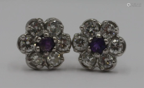 JEWELRY. Pair of 14kt Diamond & Amethyst Earrings.