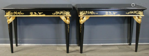 A Vintage Pr Of Ebonised And Gilt Decorated