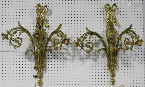 Pr Of Fine & Large Gilt Bronze Arrow & Ribbon