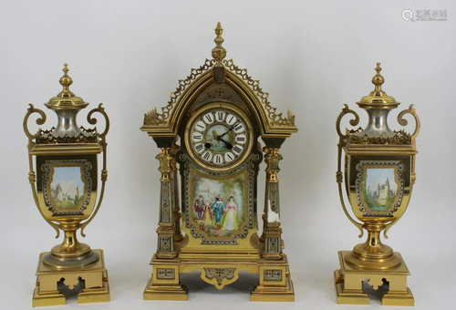 Fine Quality 3 Piece Sevres Style Clock Garniture