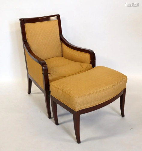Mahogany Frame Upholstered Chair & Footstool