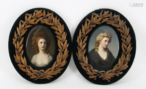 2 KPM Style Framed Porcelain Portrait Plaques.