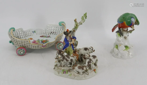 Lot Of 3 Signed Meissen Porcelain Pieces.