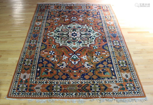 Vintage And Finely Hand Woven Heriz Style Carpet.