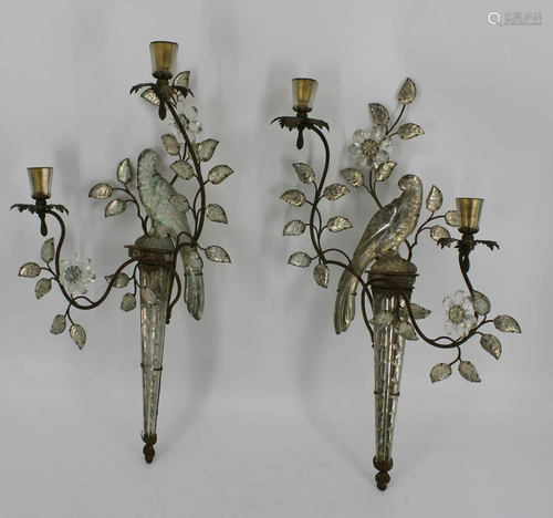 An Antique Pair Of Bagues Style Bird Sconces.