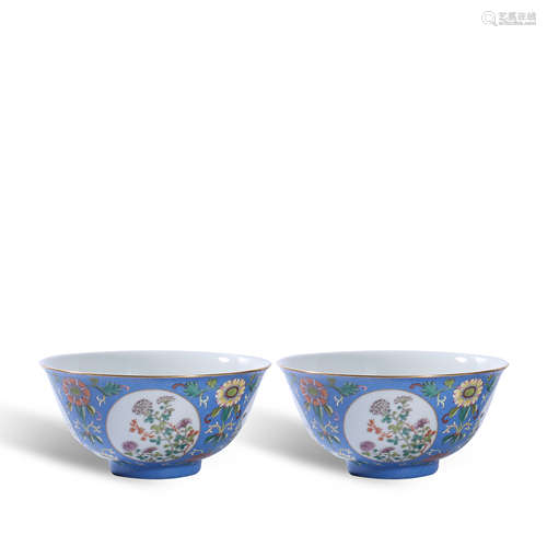 A pair of pastel flower bowl in Qing Dynasty