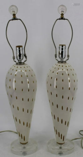 A Vintage Pair Of Lacquered & Gilt Lamps.