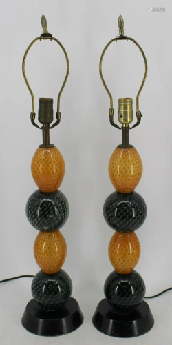 A Vintage Pair Of Murano Glass Lamps.