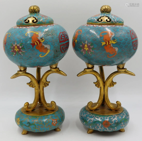 Pair of Signed Cloisonne Incense Burners.