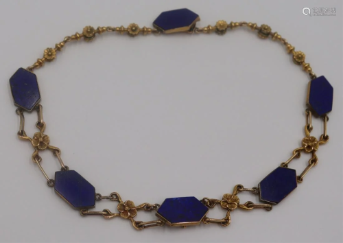 JEWELRY. Russian 14kt Gold and Lapis Necklace.