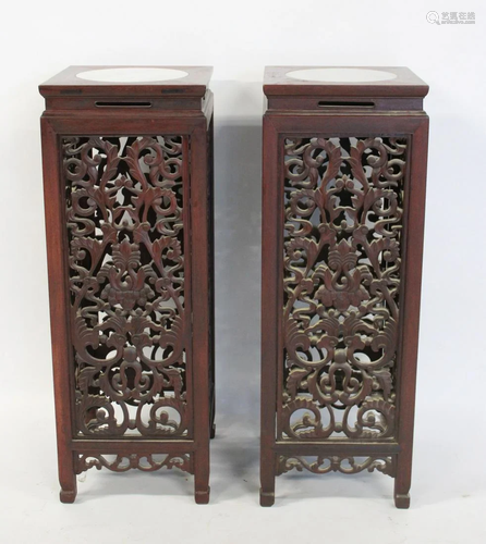 An Antique Pair Of Asian Hardwood Pedestal Stands.