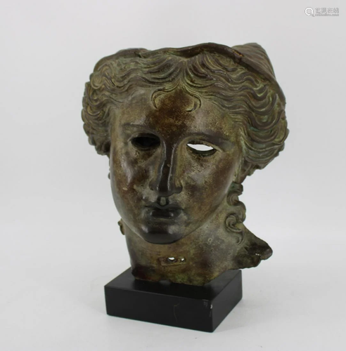 Vintage Patinated Classical Bronze Bust On Stand.