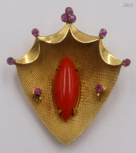 JEWELRY. Italian 18kt Gold, Coral, and Colored Gem