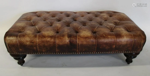 George Smith Tufted Leather Upholstered Ottoman.