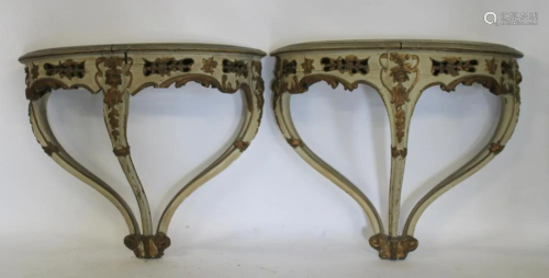 Pair Of 18th Century Venetian Carved, Paint & Gilt