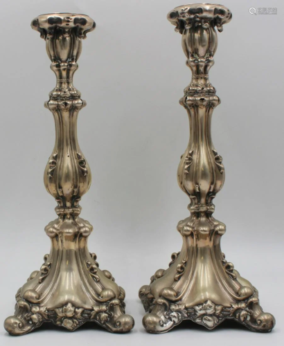 SILVER. German Loth Silver Baroque Candlesticks.
