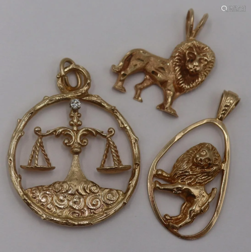 JEWELRY. Group of (3) 14kt Astrological Pendants.