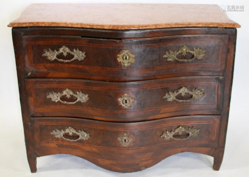 18th Century Inlaid Continental Marbletop Commode.