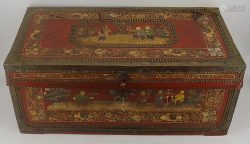 Oriental Lacquered and Paint Decorated Trunk.