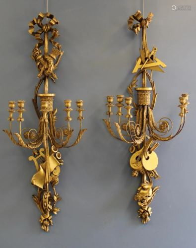 A Large Carved Pair Of Italian Giltwood Sconces.