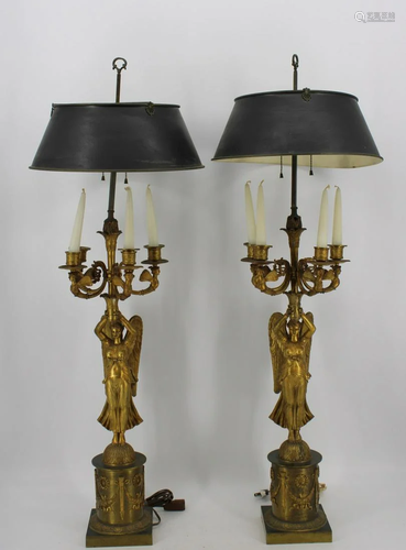 Fine Quality Pr Of Antique Gilt Bronze Figural