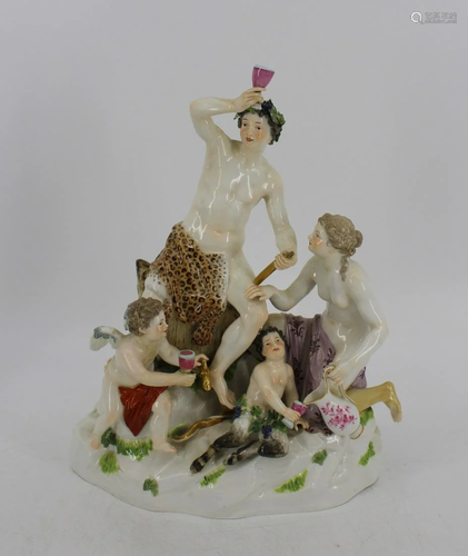 Meissen Porcelain Figural Grouping With Bacchus.