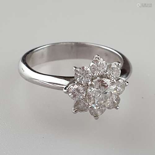 Bague fleur avec diamants - or blanc 750/000, diamant centra...