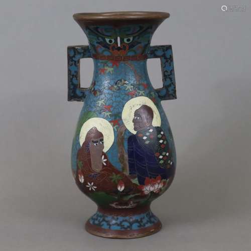 Vase cloisonné à deux anses - Japon, cuivre, émaillé en coul...