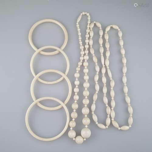 Bijoux anciens de jambe - 7-pcs, 3 colliers, l.ca.44 / 53 cm...