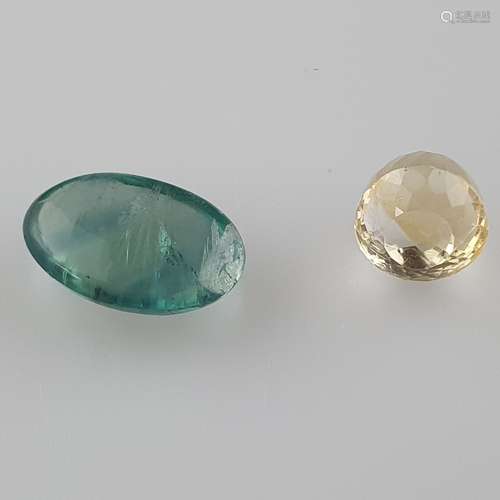 LOT DE 2 GJSPC Certified : 26.25cts Green Fluorite & 14.45ct...