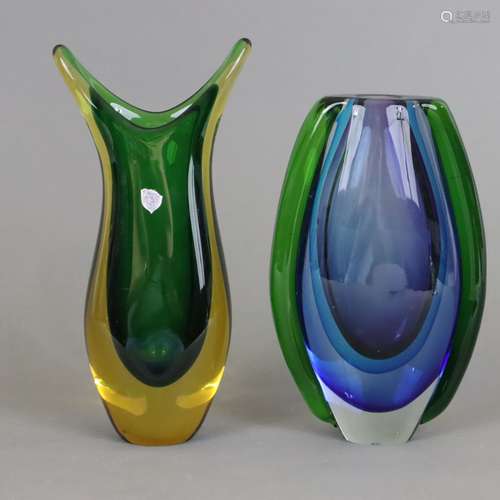 Deux vases Sommerso - verre à parois épaisses, 1x vase ovale...