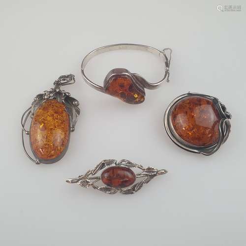 Bijoux en ambre mélangé - monture en argent 925, estampé, se...