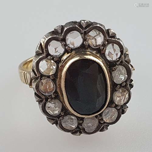 Bague ancienne fleur de saphir - vers 1900, or jaune/argent,...