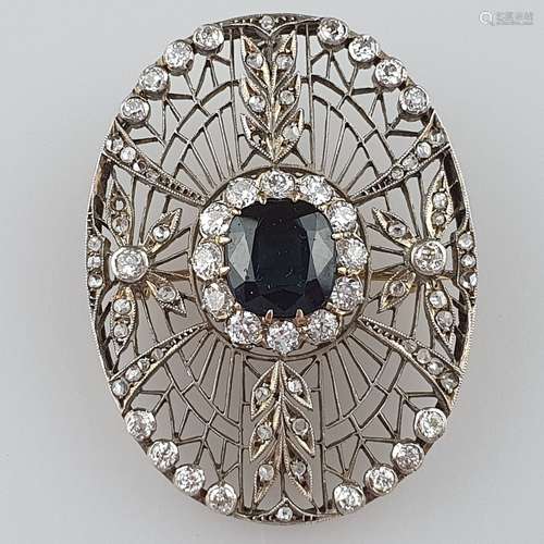 Broche en filigrane ajourée saphir/diamant - vers 1920, de f...