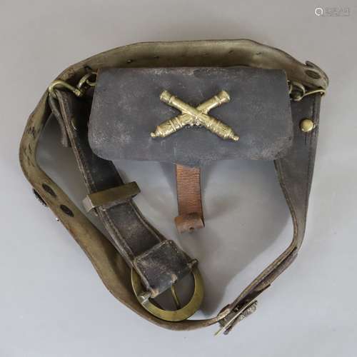 Sac d'artillerie antique avec ceinture - noyau en cuir/ bois...