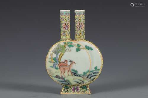 Double mouth straight bottle with pastel deer pattern in Qin...